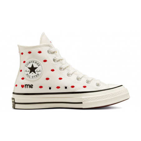 Chuck 70 Embroidered Lips High "Love Me - White"